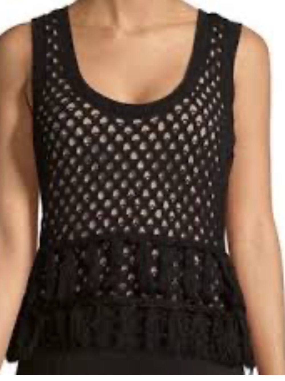 L'Agence Leandra Crochet Fringe Top in Black. Women’s Medium